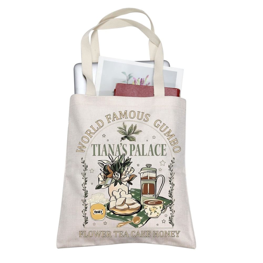 Princess Tiana Flower Tea Cake Honey Tote Bag Frog Gifts Princess Cartoon >